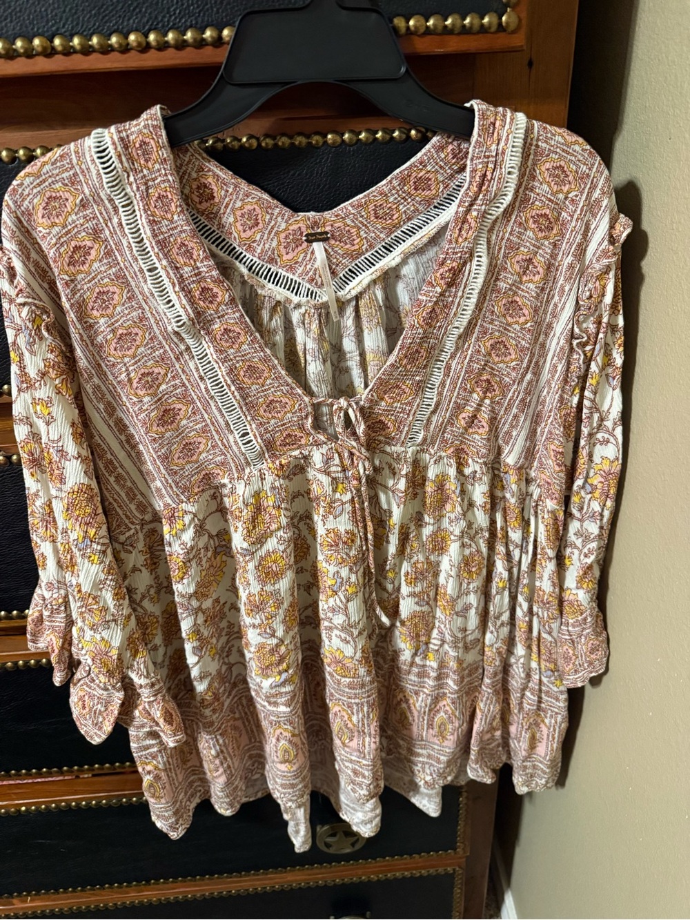 Free People Floral Peasant Tunic - Cream, Rust, Mustard